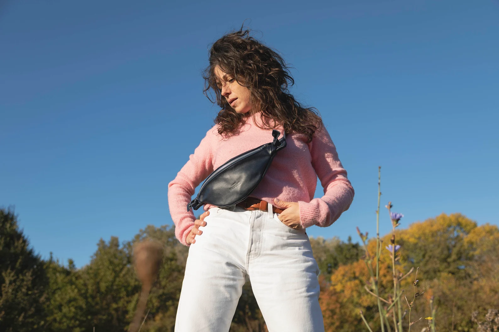 Leather belt bag for women