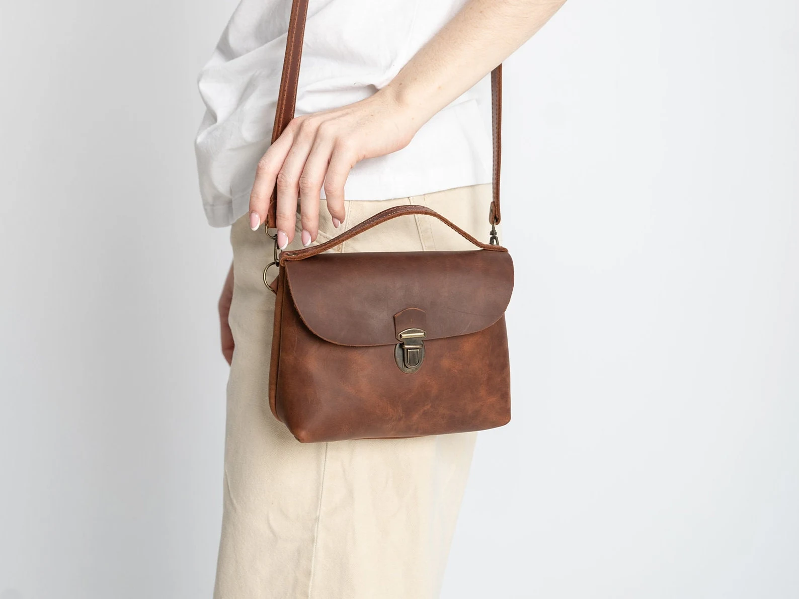 Mini Leather crossbody bag,Women city Bag - Image 10