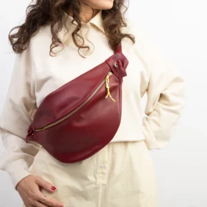 XL banana bag, chest bag, burgundy colored leather