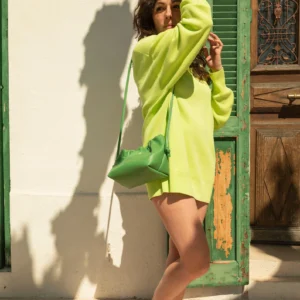 Leather bucket bag for women - Green