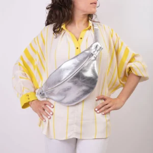 XL fanny pack, chest bag - Silver-colored cowhide leather