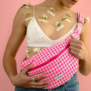 Fanny pack, chest bag - Neon pink gingham fabric
