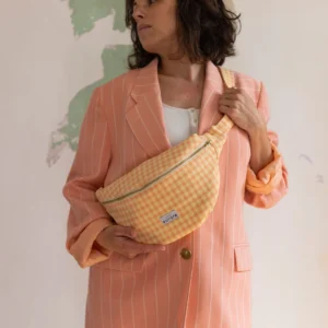 Belt bag, chest bag - Peach colored gingham fabric
