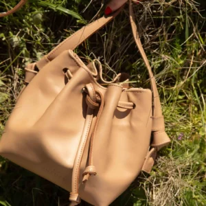 Alternative view of Bucket bag, mini leather bag, cappuccino color