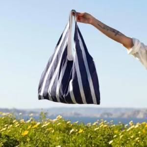Marthe tote bag - vintage navy blue striped fabric