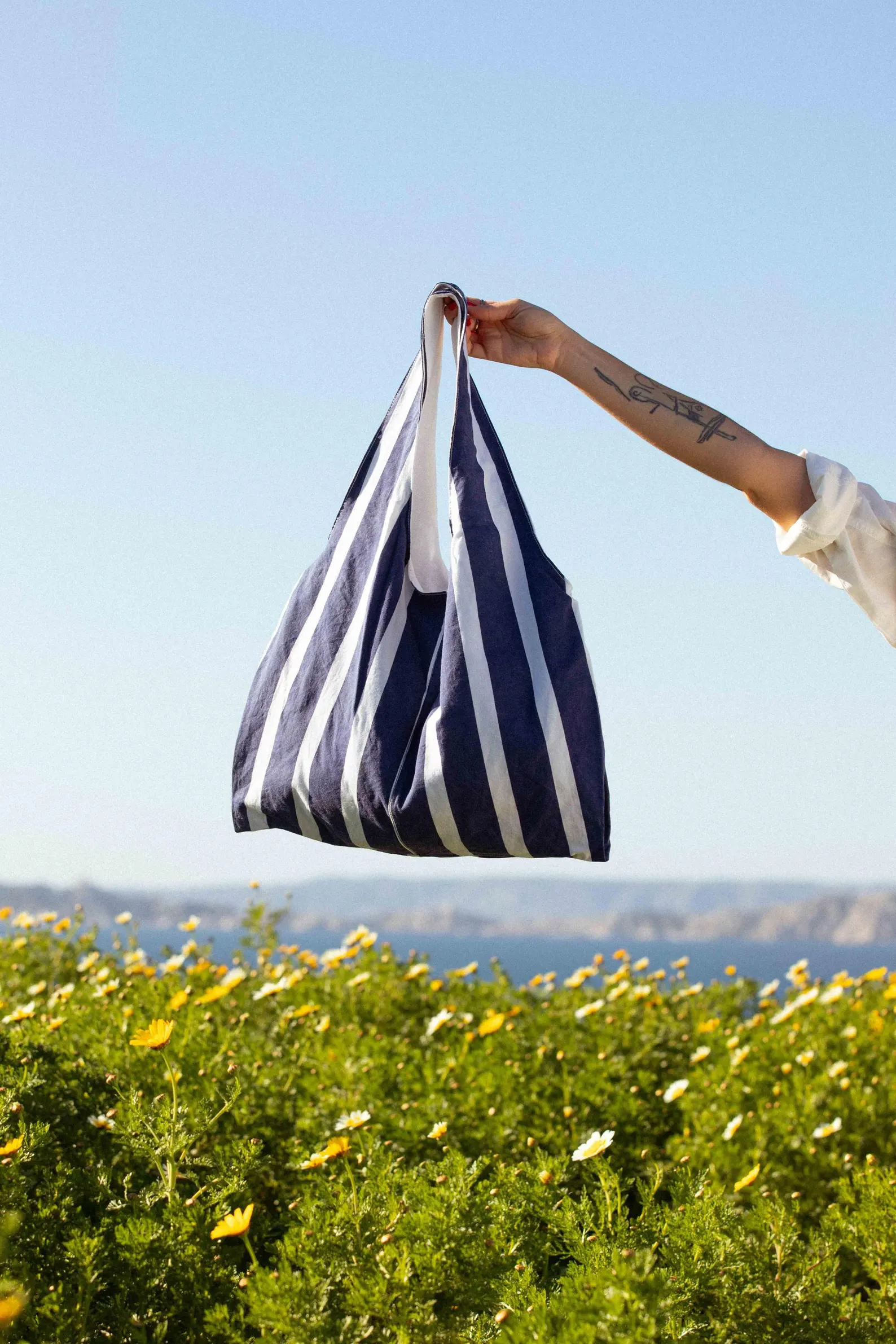 Marthe tote bag - vintage navy blue striped fabric