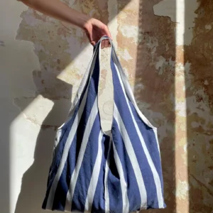 Alternative view of Marthe tote bag - vintage navy blue striped fabric