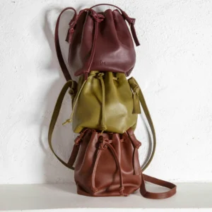 Alternative view of Bucket bag, smooth leather bag, khaki green color