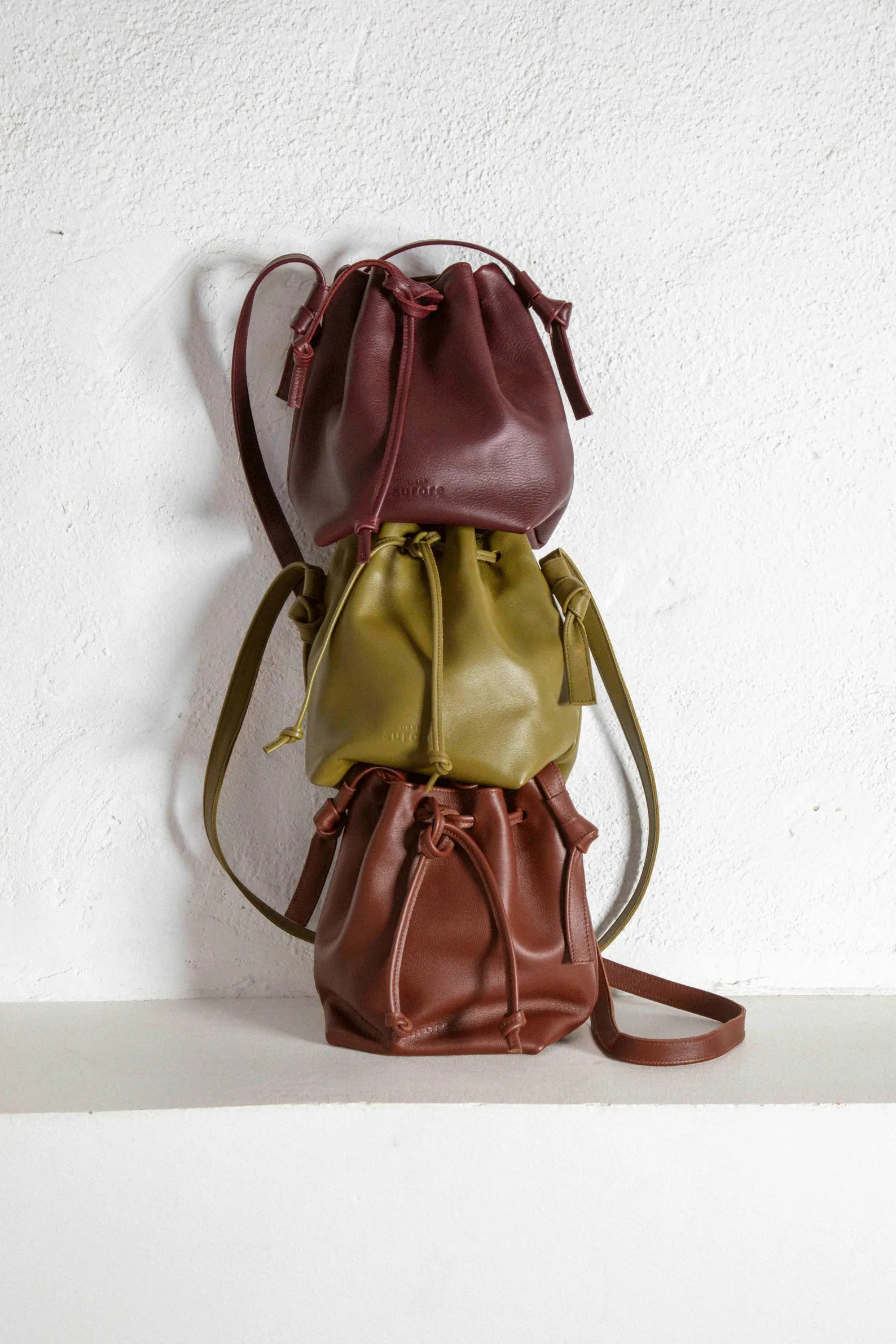 Bucket bag, smooth leather bag, khaki green color - Image 2