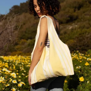 Marthe tote bag - vintage fabric with pale yellow stripes