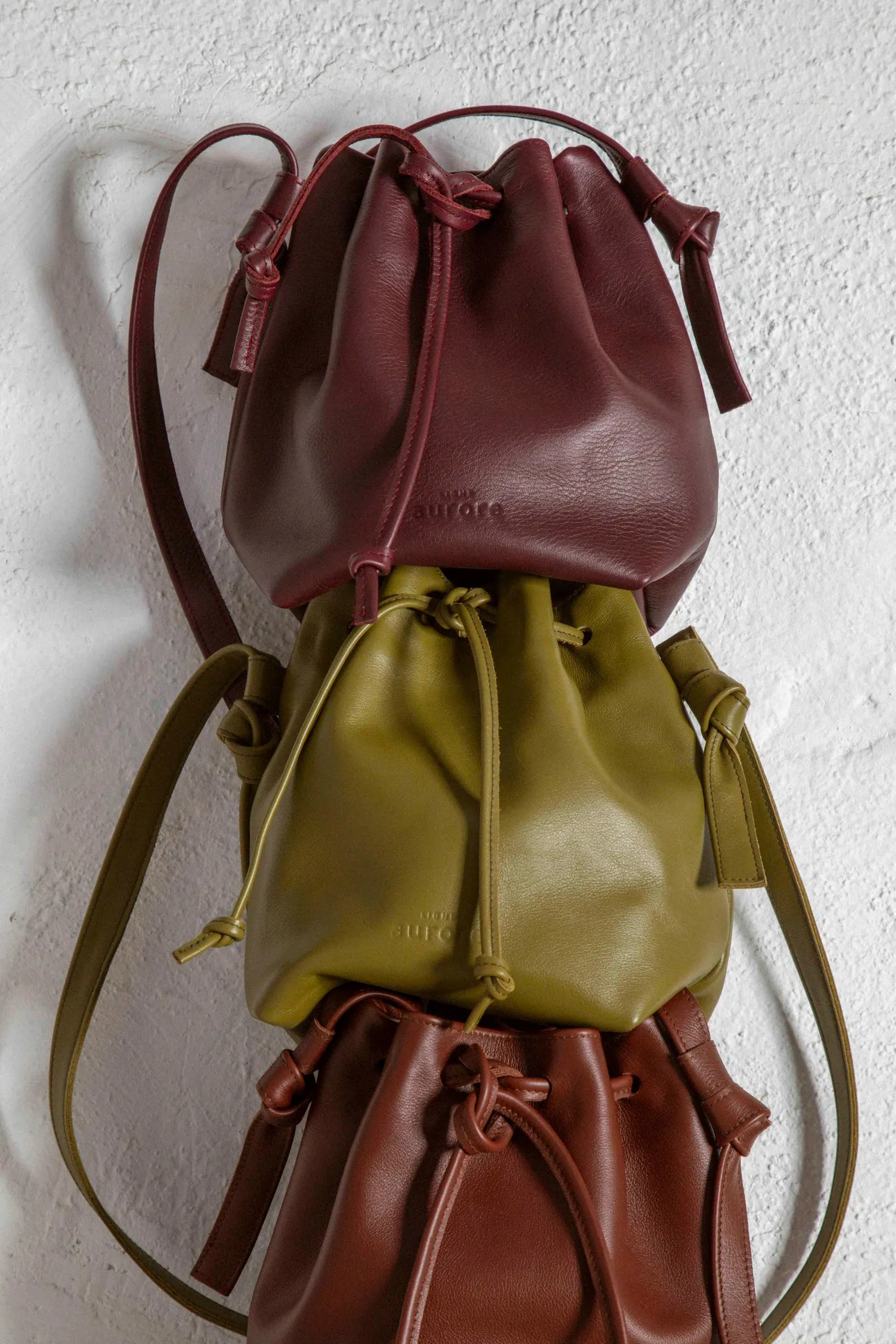 Bucket bag, smooth leather bag, khaki green color - Image 3