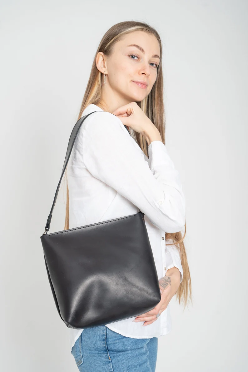 Black Leather Crossbody Bag Women Shoulder Bag Mini Bag