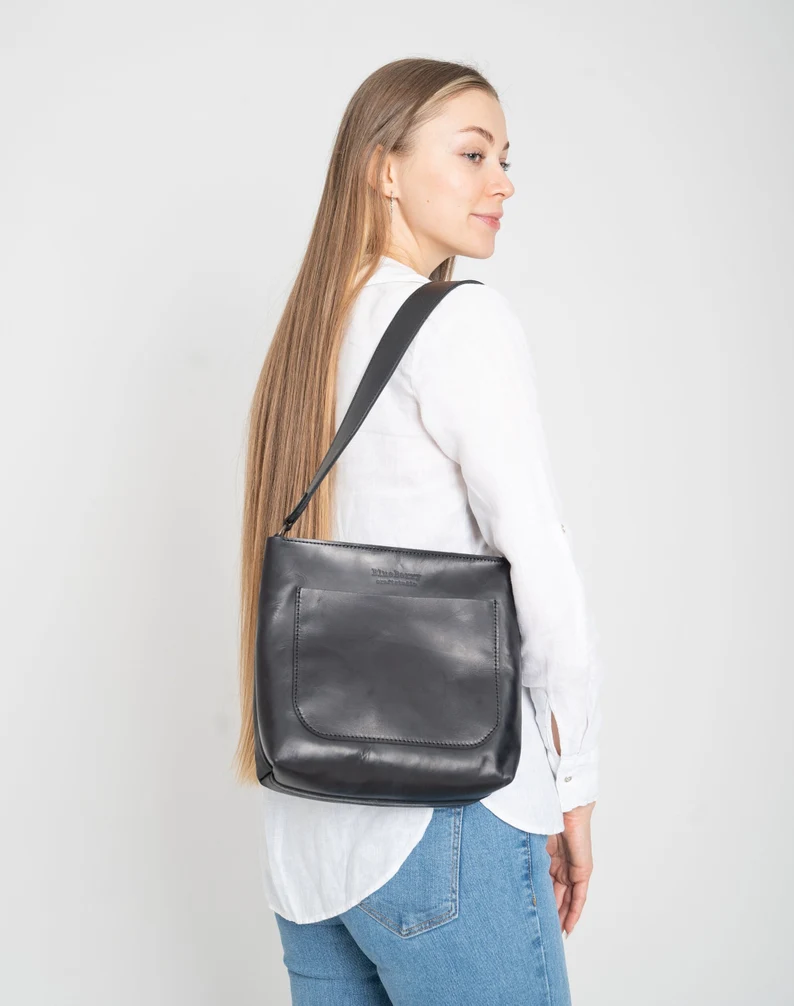 Black Leather Crossbody Bag Women Shoulder Bag Mini Bag - Image 3