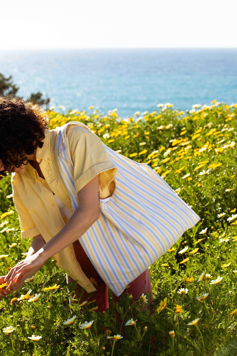 Marthe tote bag - vintage navy blue striped fabric